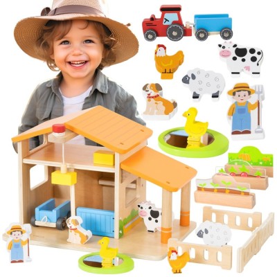 VIGA Wooden Farm with Garden and Tractor - 21 pcs.