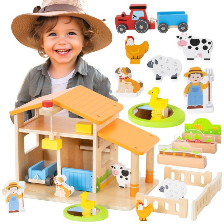 VIGA Wooden Farm with Garden and Tractor - 21 pcs.