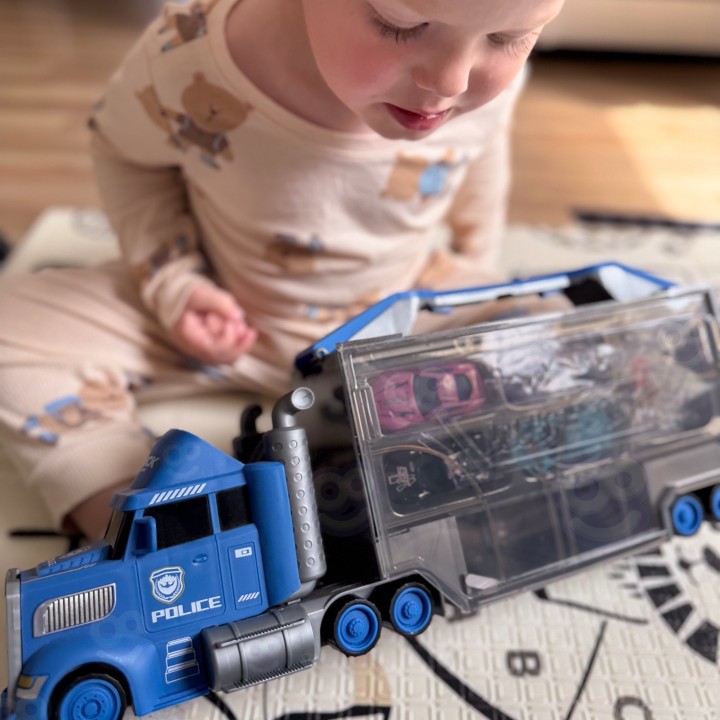 WOOPIE Police Truck 2 in 1 - Transporter and Car Track