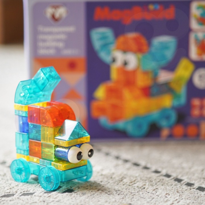 Magnetyczne Klocki 43 el. Woopie–przezroczyste, magnesy, auta, budowle