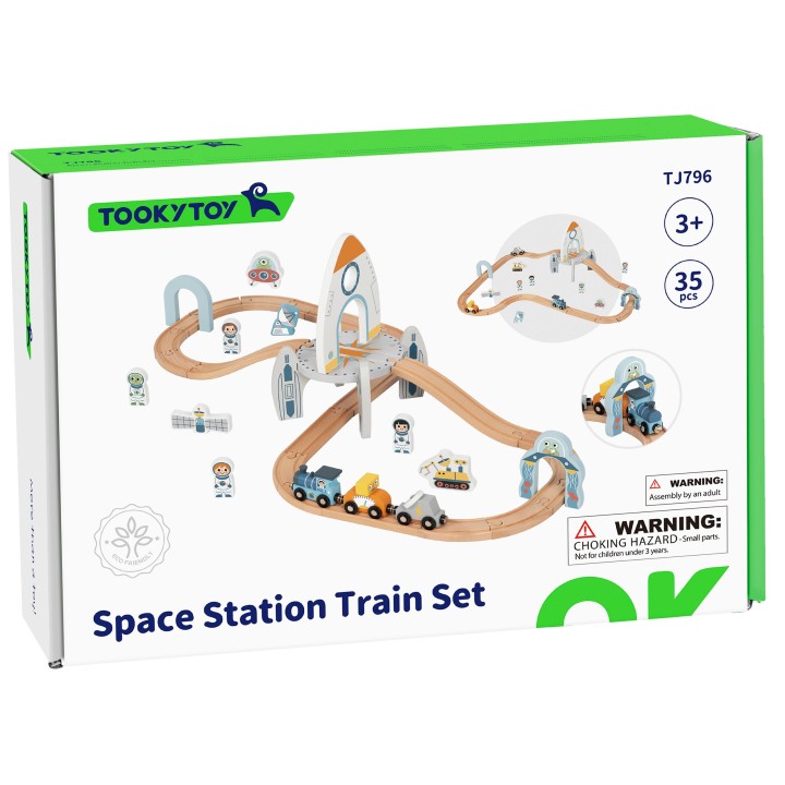 Wooden Space Train Tooky toy - Rocket Track Set 3+ Fun