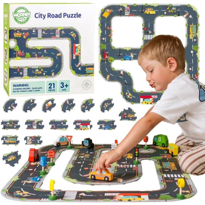 WOOPIE GREEN Puzzle Autostrada 21 el. dla Dzieci, Certyfikat FSC