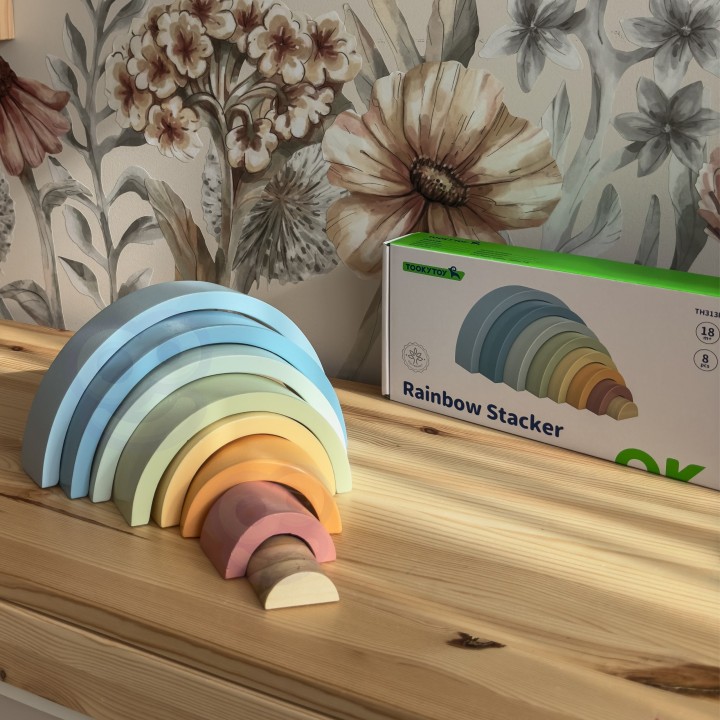 Wooden Pastel Rainbow -Tooky Toy - Montessori Educational Toy!