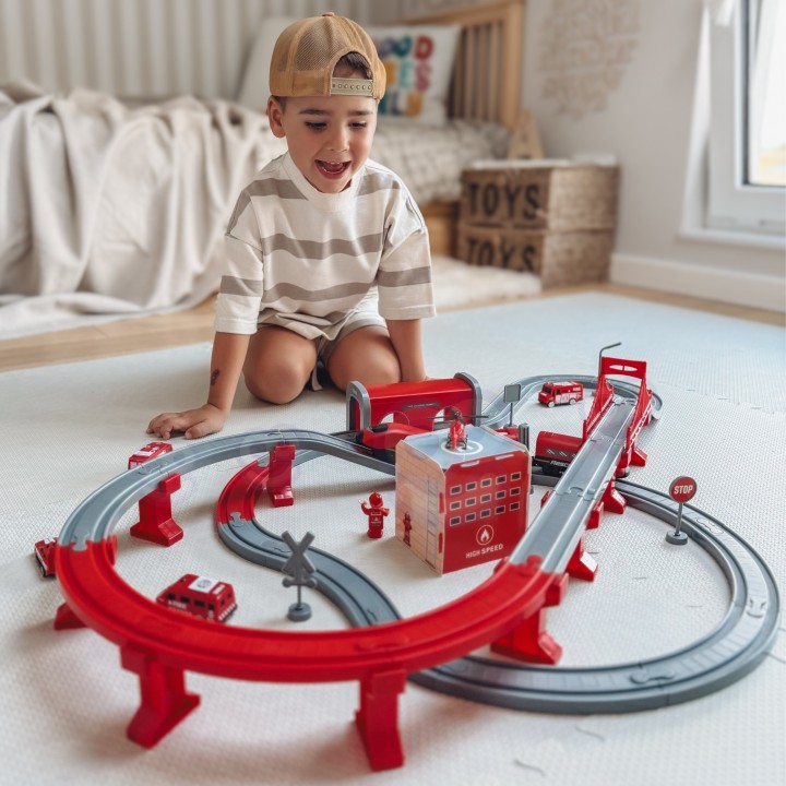 WOOPIE 92-piece Electric Train - Car Track with Helicopter