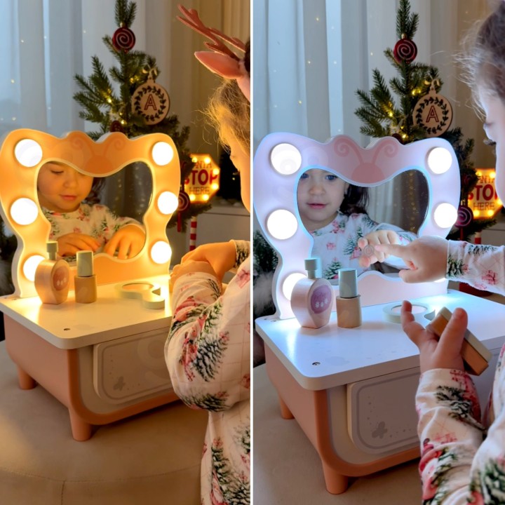 Tooky Toy Wooden Dressing Table for Girls - with LED Mirror