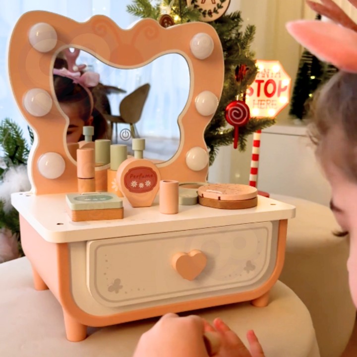 Tooky Toy Wooden Dressing Table for Girls - with LED Mirror