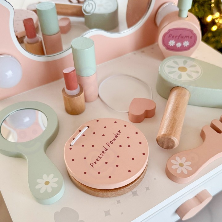 Toaletka Drewniana dla Dziewczynek Tooky Toy - z Lustrem LED
