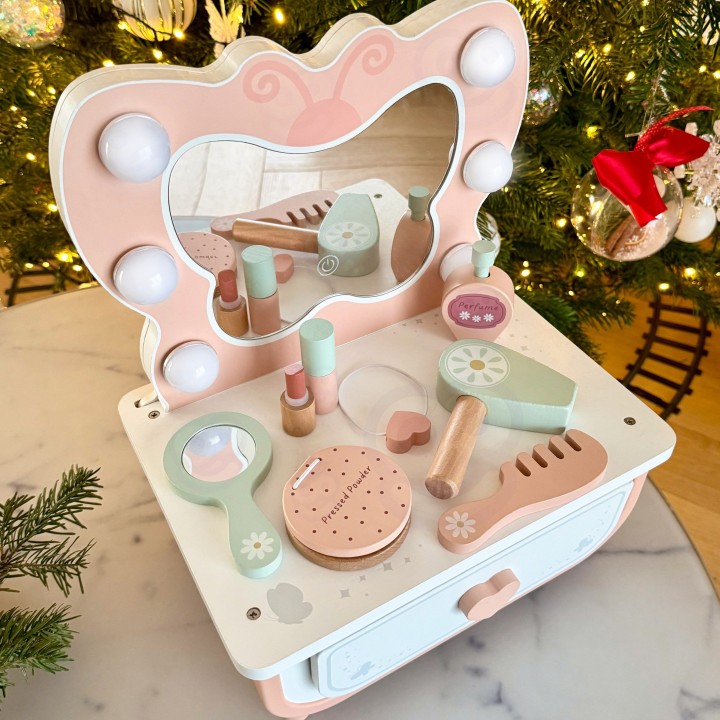 Toaletka Drewniana dla Dziewczynek Tooky Toy - z Lustrem LED