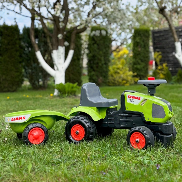 FALK Baby Claas Axos 310 Green Tractor with Trailer 1+