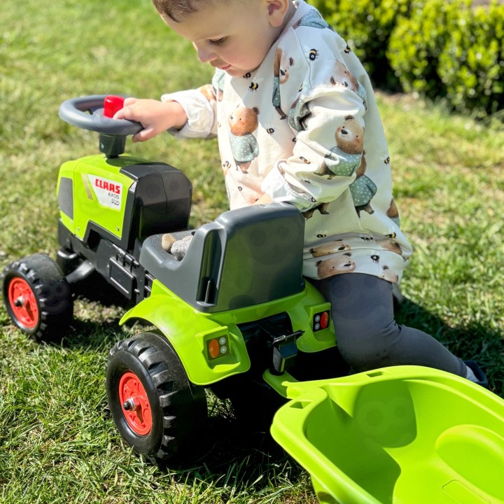 FALK Baby Claas Axos 310 Green Tractor with Trailer 1+