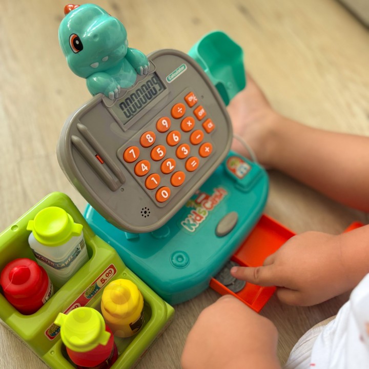 WOOPIE Kasa Sklepowa z Półką DINO Niebieski - Zabawki dla Dzieci