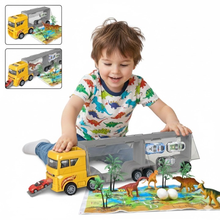WOOPIE 2-in-1 Transporter Truck with Dinosaurs and Model