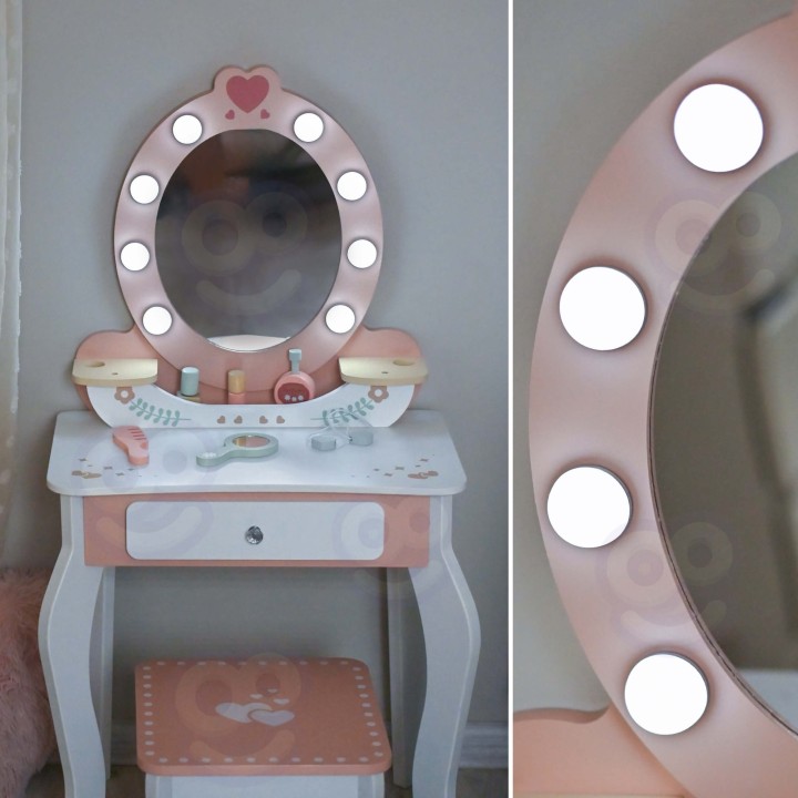 Tooky Toy Wooden Dressing Table for Girls - with LED Mirror