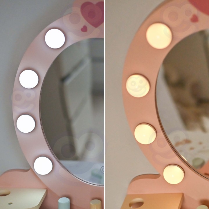 Tooky Toy Wooden Dressing Table for Girls - with LED Mirror