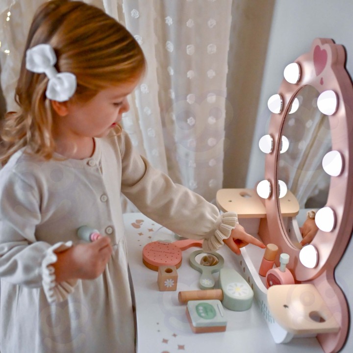 Toaletka Drewniana dla Dziewczynek Tooky Toy - z Lustrem LED