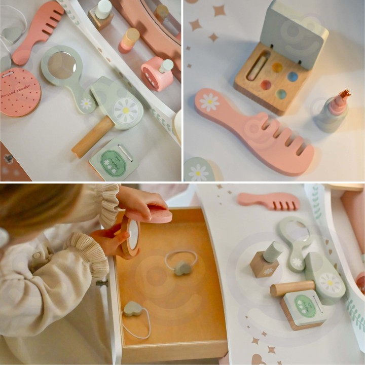 Tooky Toy Wooden Dressing Table for Girls - with LED Mirror