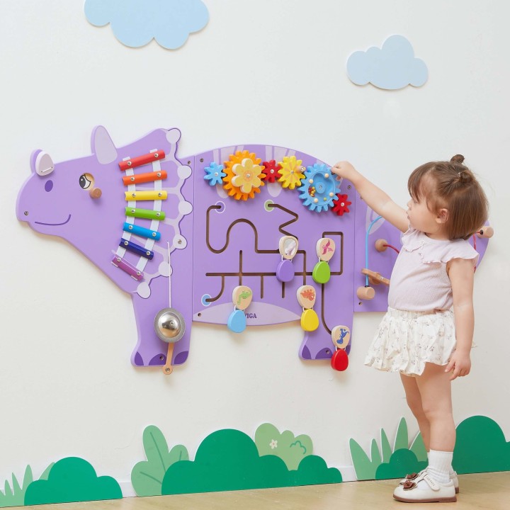 Viga Drewniana Tablica Sensoryczna Triceratops Dinozaur–Zabawa i Nauka