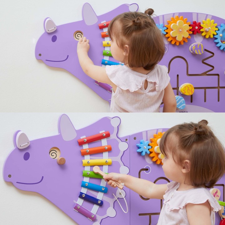 Viga Drewniana Tablica Sensoryczna Triceratops Dinozaur–Zabawa i Nauka