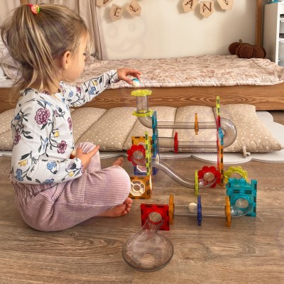Klocki Magnetyczne 3D 113 el. Tor Kulkowy Edukacyjna Zabawa