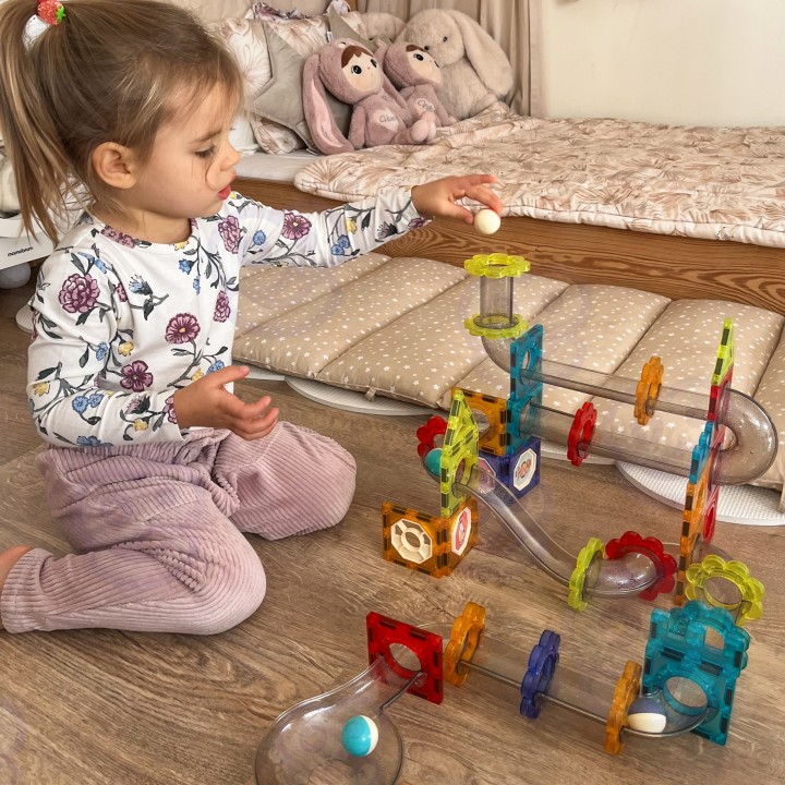 Klocki Magnetyczne 3D 113 el. Tor Kulkowy Edukacyjna Zabawa