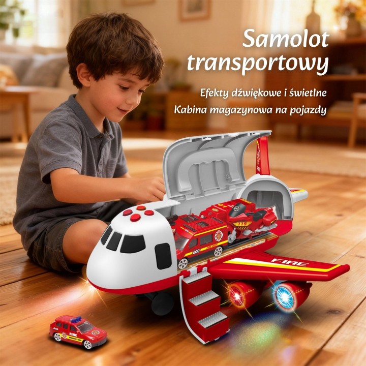 Transporter Samolot Strażacki z Autkami i Dźwiękami - WOOPIE