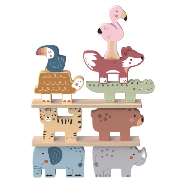 Drewniane Klocki Zwierzątka Montessori TOOKY TOY - 9 el.
