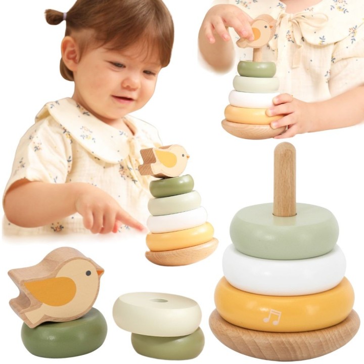 Viga Wooden Stacking Pyramid for Toddlers