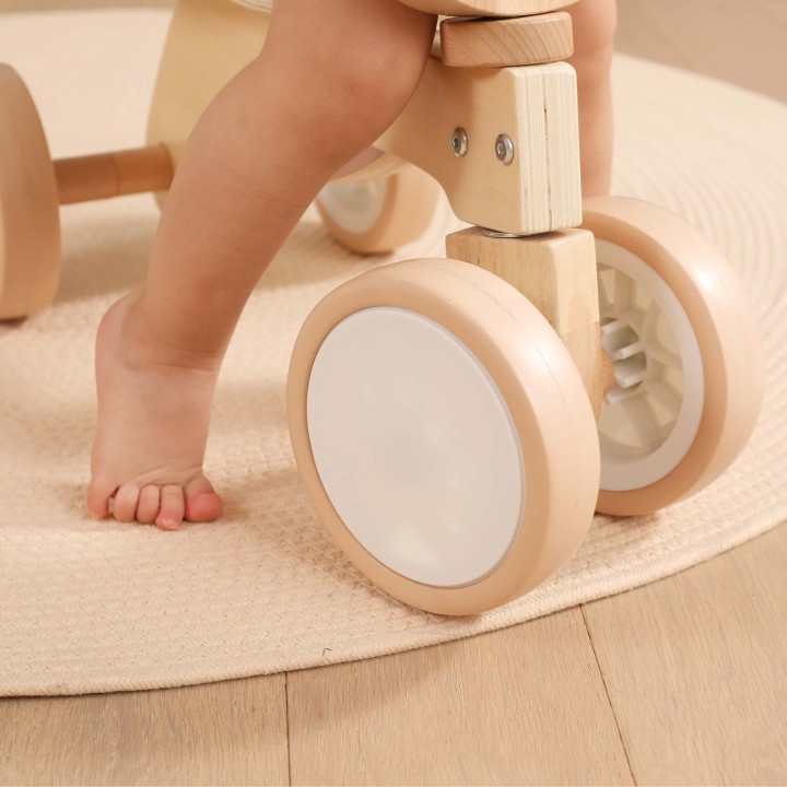 Wooden Ride-on Brown Teddy Bear Viga - Quiet Vehicle and Safe Fun