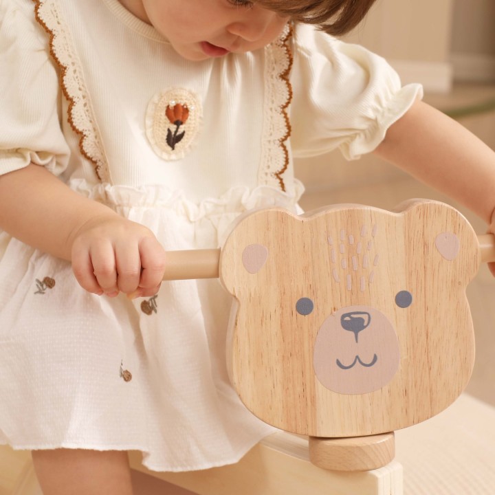 Wooden Ride-on Brown Teddy Bear Viga - Quiet Vehicle and Safe Fun