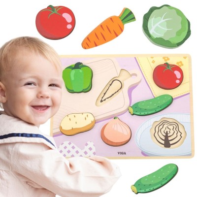 VIGA 2-in-1 Montessori Wooden Puzzle - Vegetable Figures