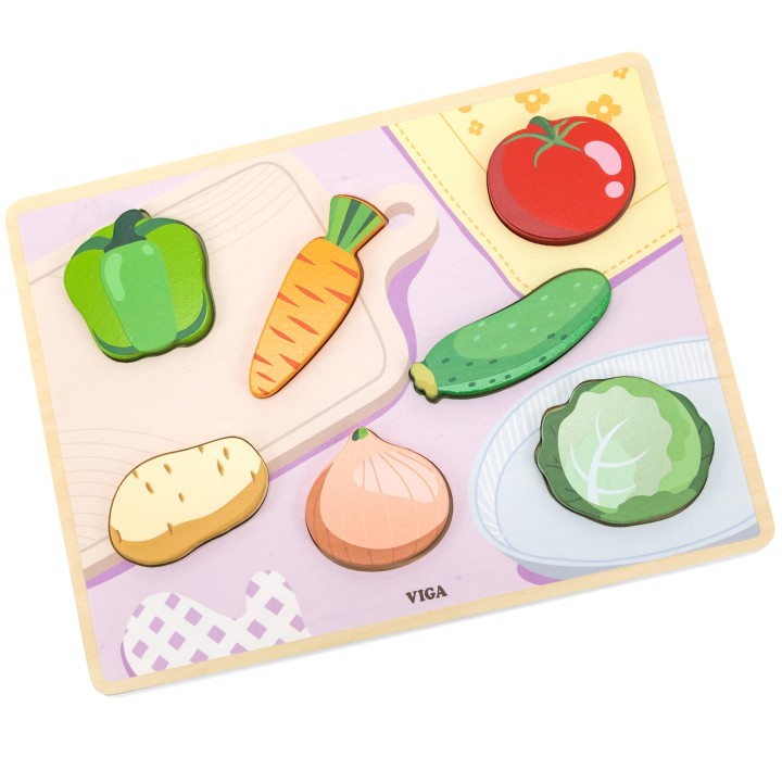 VIGA 2-in-1 Montessori Wooden Puzzle - Vegetable Figures