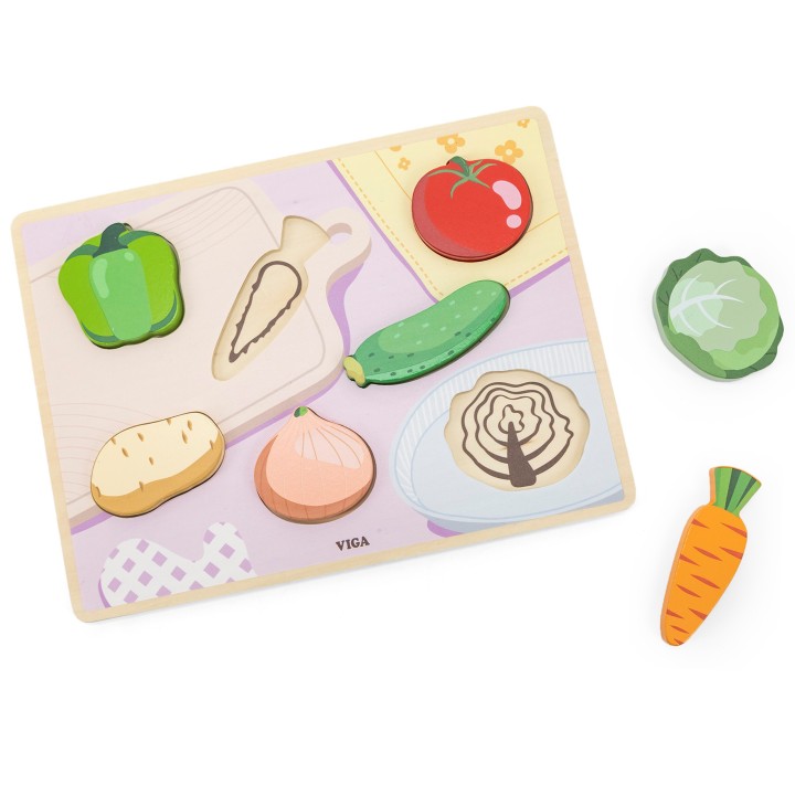 Drewniane Puzzle VIGA 2w1 Montessori - Figury Warzywne