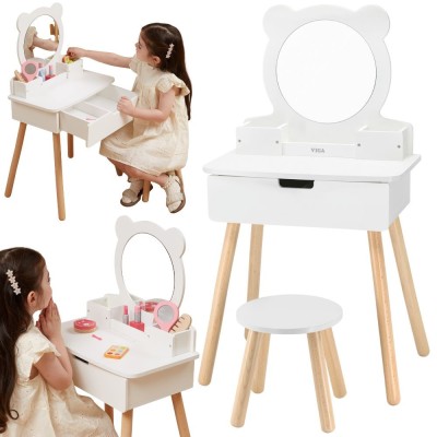 Large White Wooden Dressing Table with Mirror and Chair VIGA