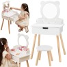 VIGA Large White Wooden Dressing Table with Mirror and Chair
