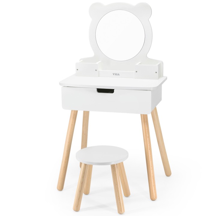 Large White Wooden Dressing Table with Mirror and Chair VIGA