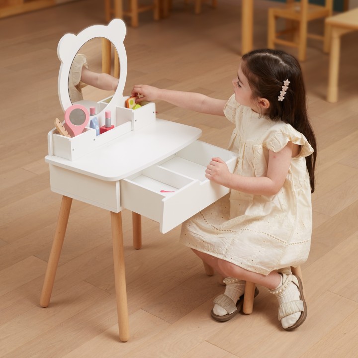 Large White Wooden Dressing Table with Mirror and Chair VIGA
