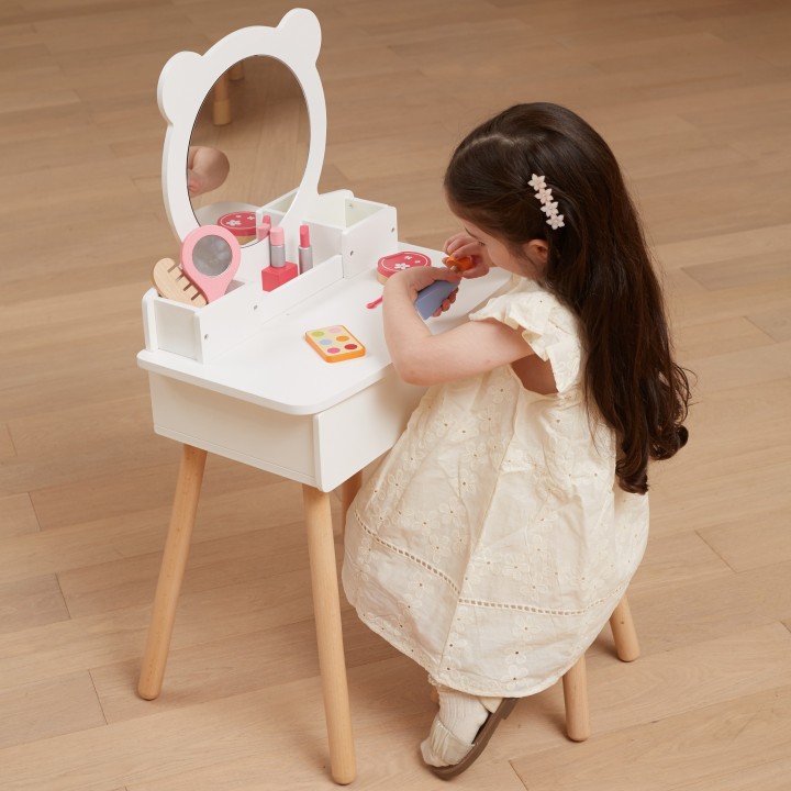 Large White Wooden Dressing Table with Mirror and Chair VIGA