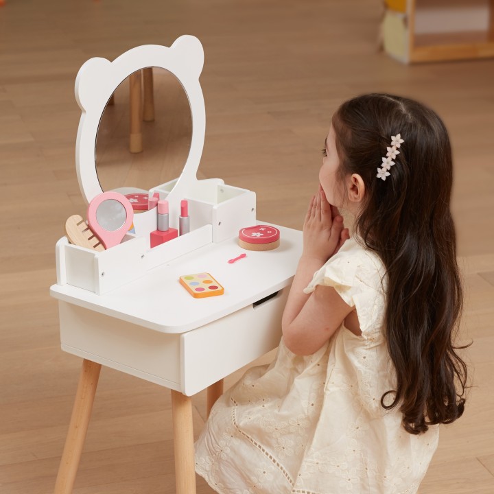 Large White Wooden Dressing Table with Mirror and Chair VIGA