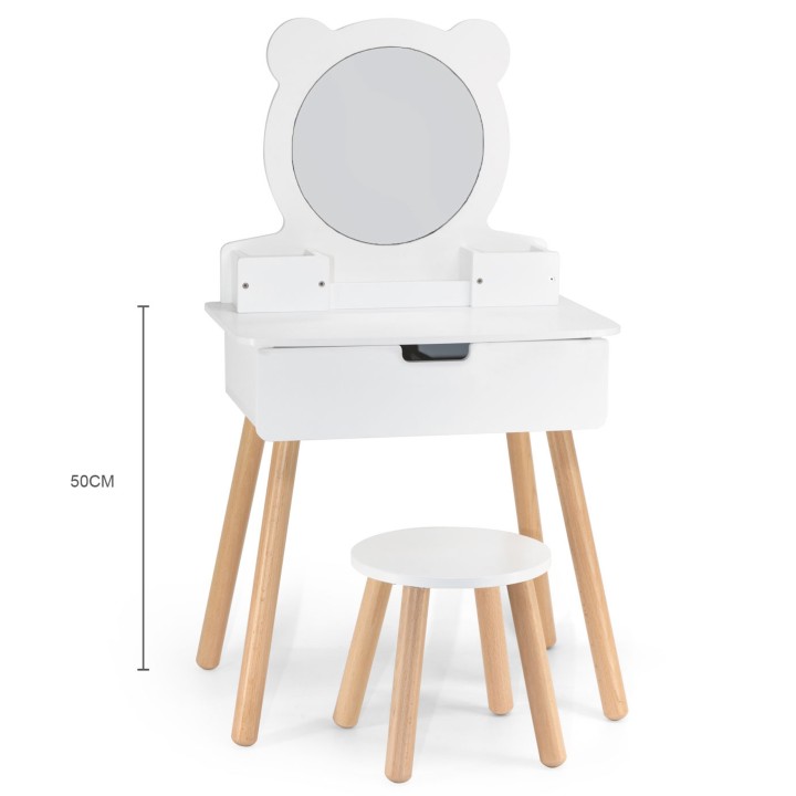 Large White Wooden Dressing Table with Mirror and Chair VIGA