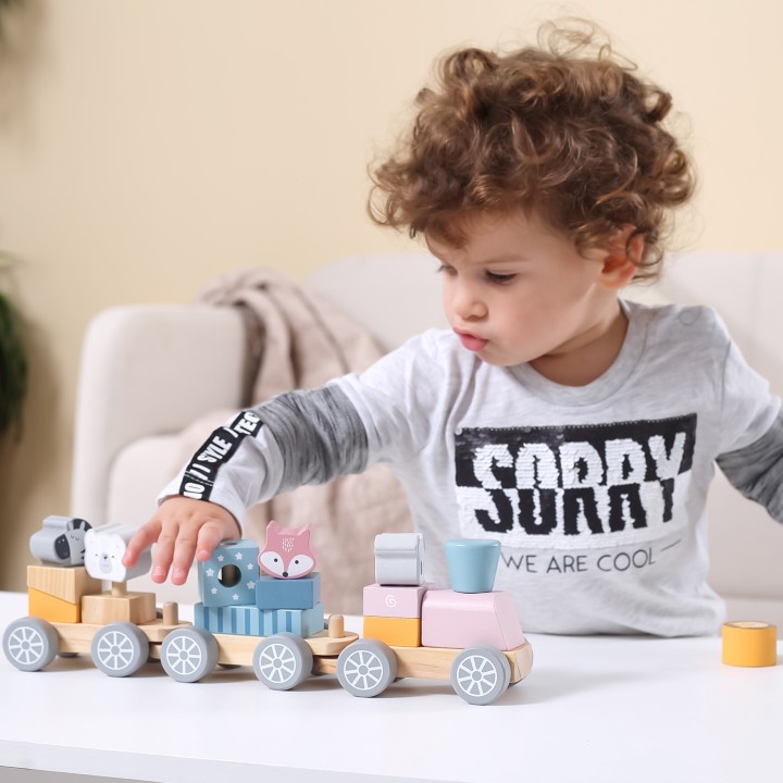 VIGA PolarB Wooden Train with Carriages - Montessori fun