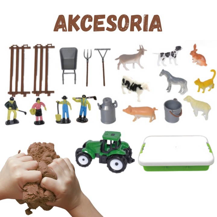 Piasek Kinetyczny Farma w Walizce Traktor Zwierzęta 1500g - WOOPIE