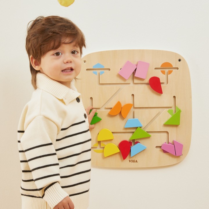 Wooden Activity Wall Panel with Educational Blocks for 2+ - Viga