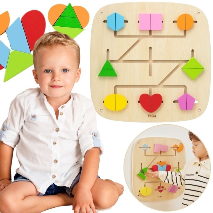 Wooden Activity Wall Panel with Educational Blocks for 2+ - Viga