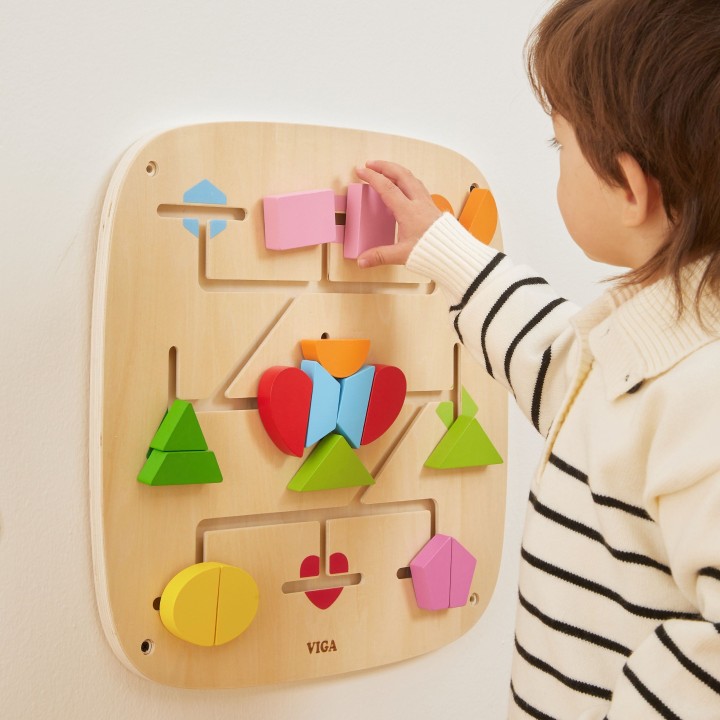 Wooden Activity Wall Panel with Educational Blocks for 2+ - Viga