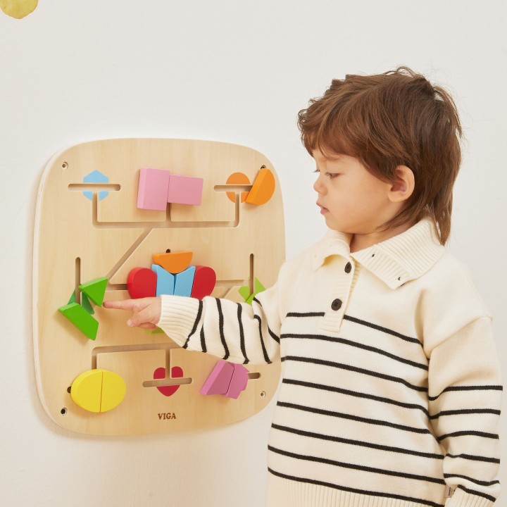 Wooden Activity Wall Panel with Educational Blocks for 2+ - Viga