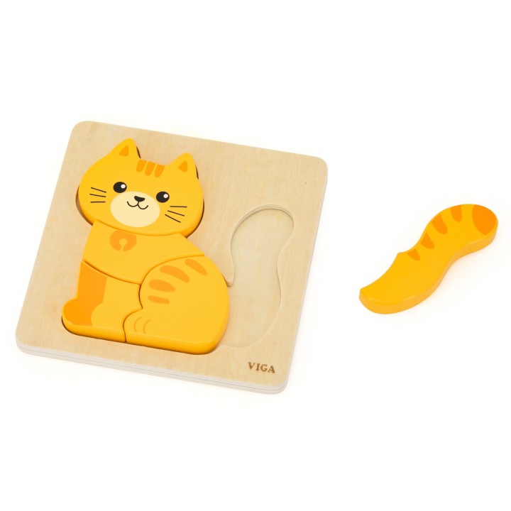 Puzzle drewniane rudy kotek edukacyjne dla dzieci 18m+ maluchy - Viga