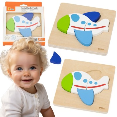 Drewniane Puzzle Samolot Viga - Edukacyjna Układanka dla Malucha 18M+