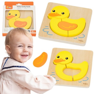 Drewniane Puzzle Kaczuszka Viga- Edukacyjna Układanka dla Malucha 18M+
