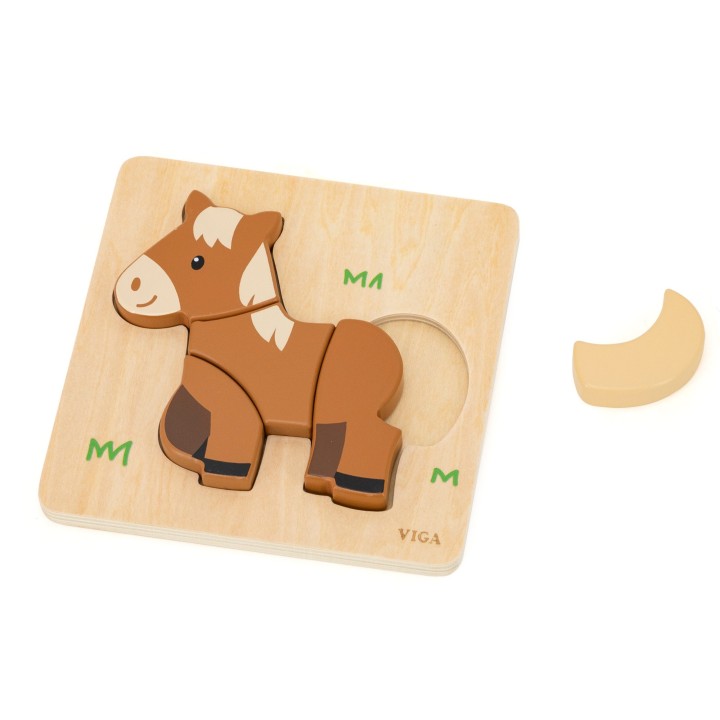 Drewniane Puzzle Viga Konik – Edukacyjna Układanka dla Dzieci 18M+