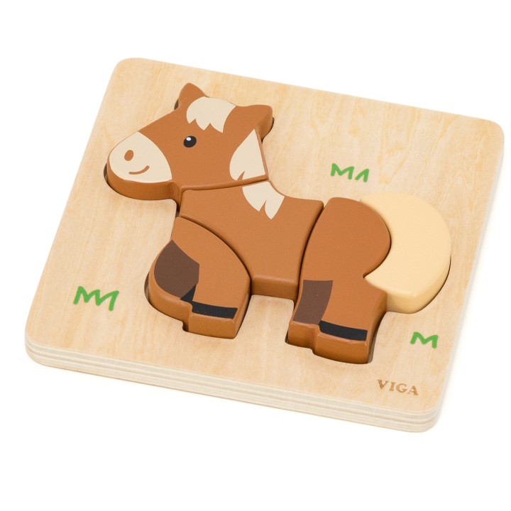 Drewniane Puzzle Viga Konik – Edukacyjna Układanka dla Dzieci 18M+